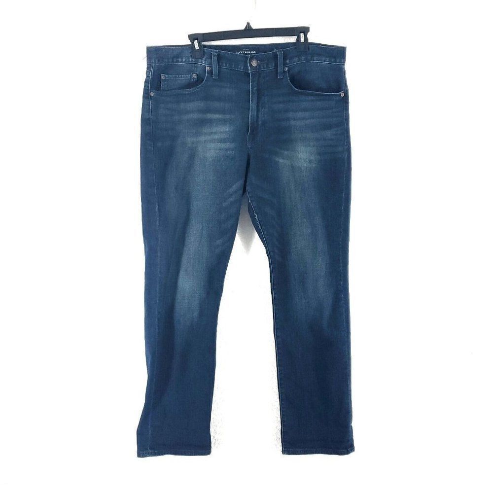 Lucky Brand 121 Slim Blue Whiskers Denim Jeans 39/31 Mid Rise